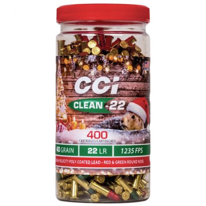 CCI Clean-22 Christmas Pack .22 LR Ammunition 400 Round Bottle 40 Grain Red and Green Poly Coated LRN 1235 fps