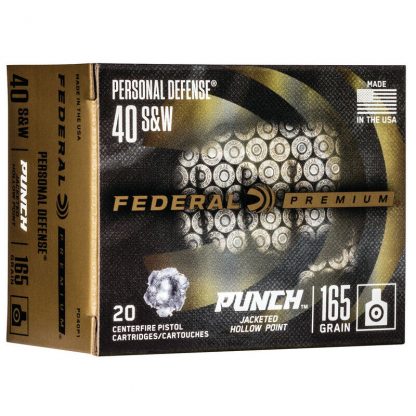 Federal Punch .40 S&W Ammunition 165 Grain JHP Nickel Plated Brass Case 1130fps