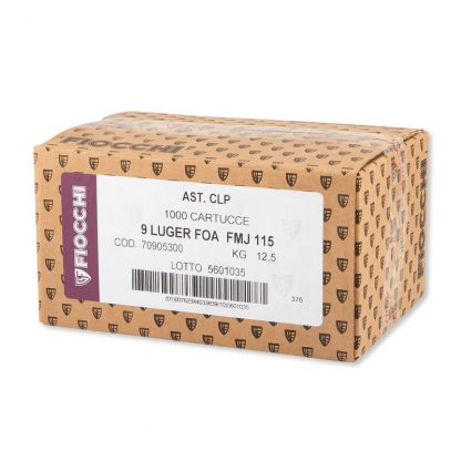 FIOCCHI 9mm Luger Ammunition 1000 Rounds FMJ 115 Grains 9AP