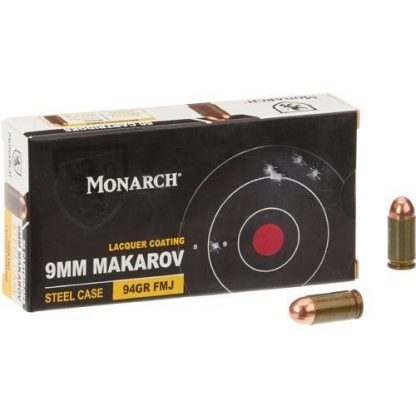 Monarch Steel FMJ 9 x 18 mm Makarov 94-Grain Pistol Ammunition