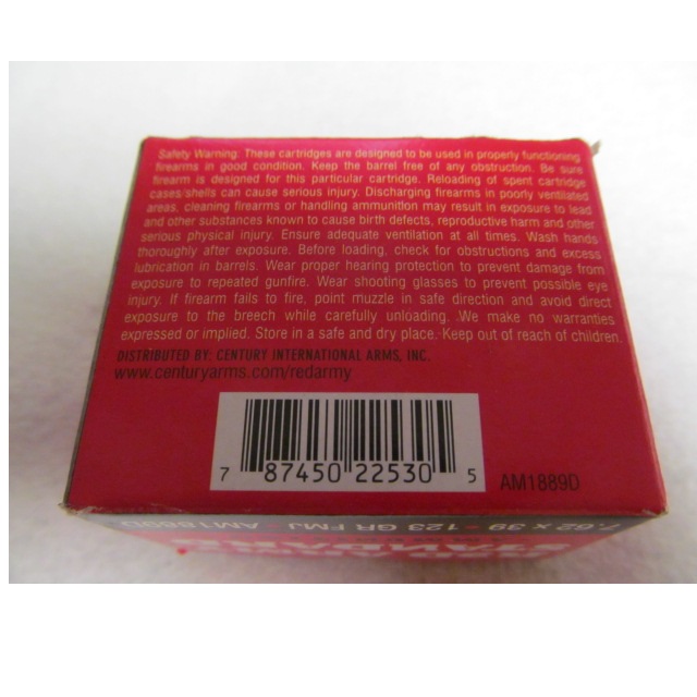 Ammo 7.62×39 Red Army Standard 123 Grain FMJ Bullet Non-Corrosive ...