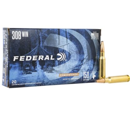 Federal 308A Power-Shok 308Win 150gr Jacketed Soft Point 20 Per Box Centerfire, Rifle Ammunition