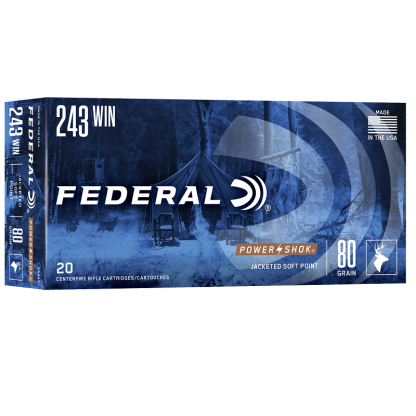 Federal 243AS Power-Shok 243Win 80gr Jacketed Soft Point 20 Per Box/10 Case