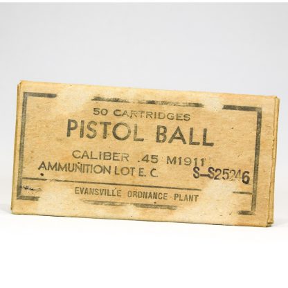 WWII  Evansville Pistol Ball Cal .45 M1911 1 Box of 50 rounds LOT#1