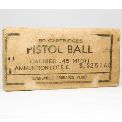 WWII  Evansville Pistol Ball Cal .45 M1911 1 Box of 50 rounds LOT#2