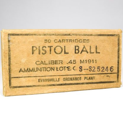 WWII  Evansville Pistol Ball Cal .45 M1911 1 Box of 50 rounds LOT#4
