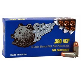 Silver Bear Pistol Ammunition AS380FMJ, 380 ACP, Full Metal Jacket (FMJ), 94 GR, 50 Rd/bx