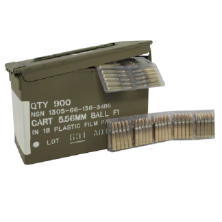 Surplus Ammunition 5.56x45mm NATO 62 Grain F1 Ball Full Metal Jacket in Ammo Can 900 Rounds Sealed (180 Packs of 5)